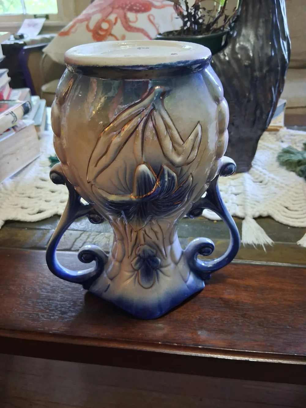 Vintage Lusterware Hand Painted Twin Handled Vase